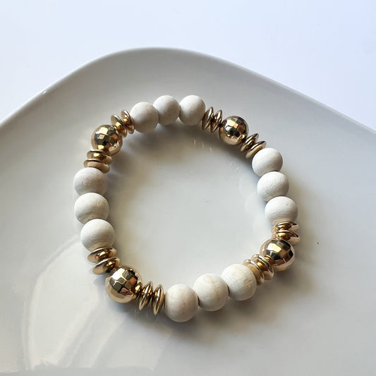 Stackable Bracelet - Cream and Gold